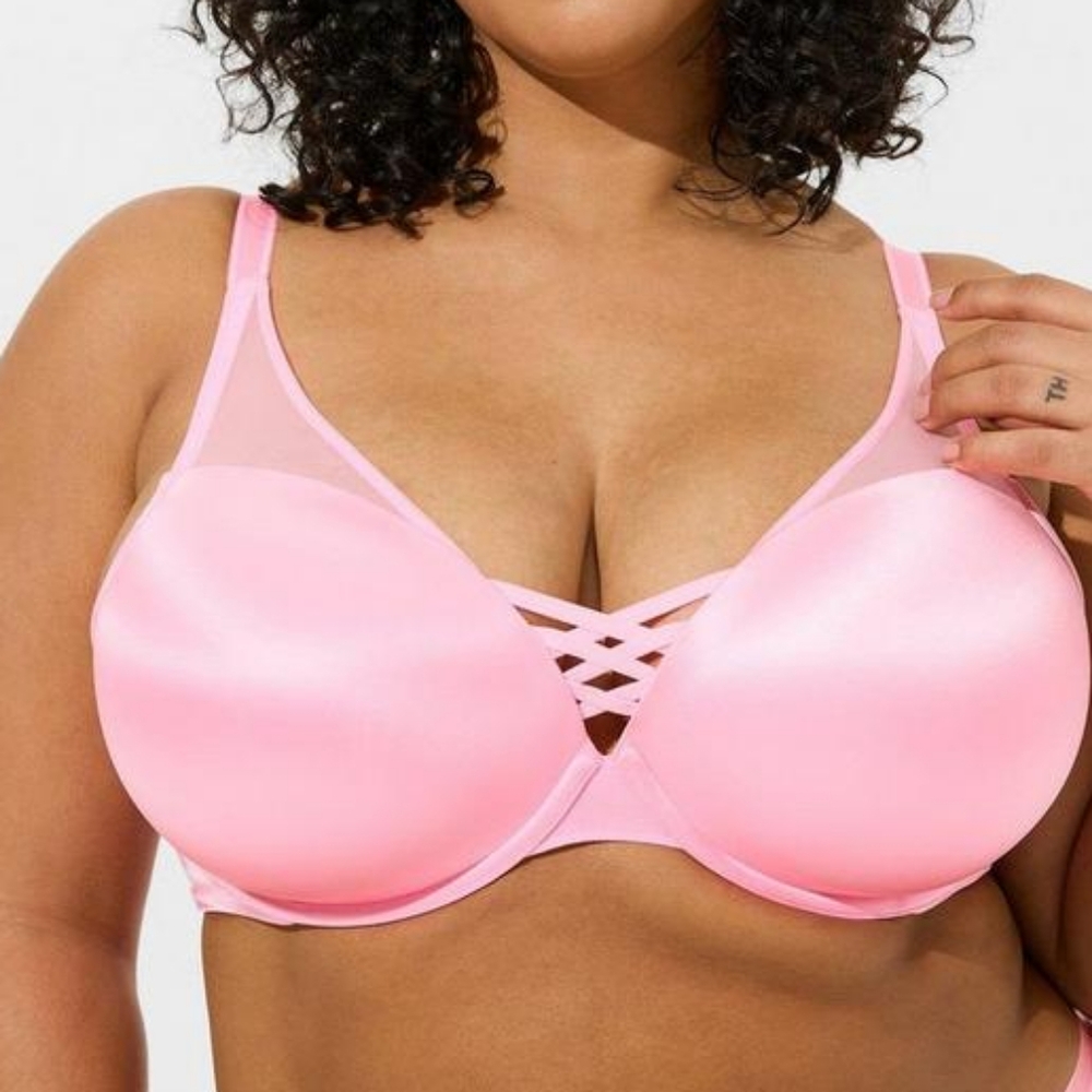 Torrid Light Pink Shine XO Plunge Push Up Bra Size 46DD NWT